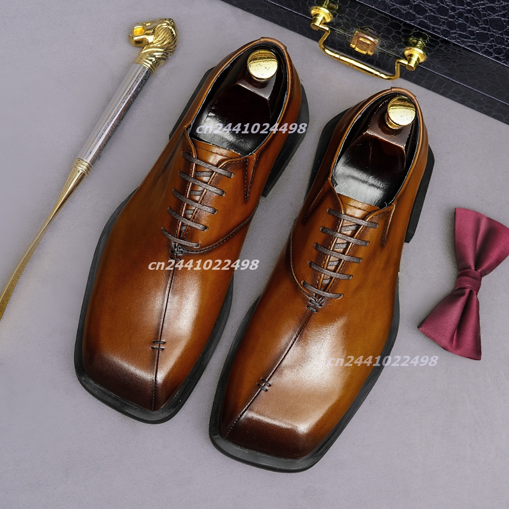 Handmade Square Toe Brown Leat - Leather Shoe Polish 评论和价格