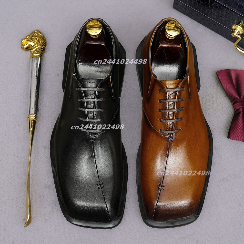 Handmade Square Toe Brown Leat - Leather Shoe Polish 评论和价格